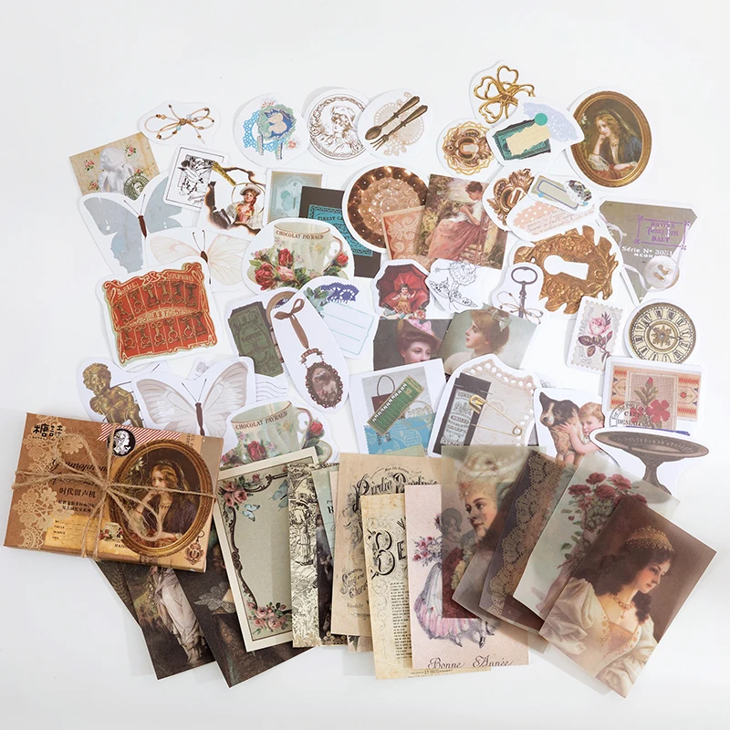 Yoofun 60 Stück/Packung Multi-Material-Aufkleberpaket, Vintage-Pilz, Pflanzen, Schmetterlinge, Aufkleber für Tagebuch, Scrapbooking, Basteln