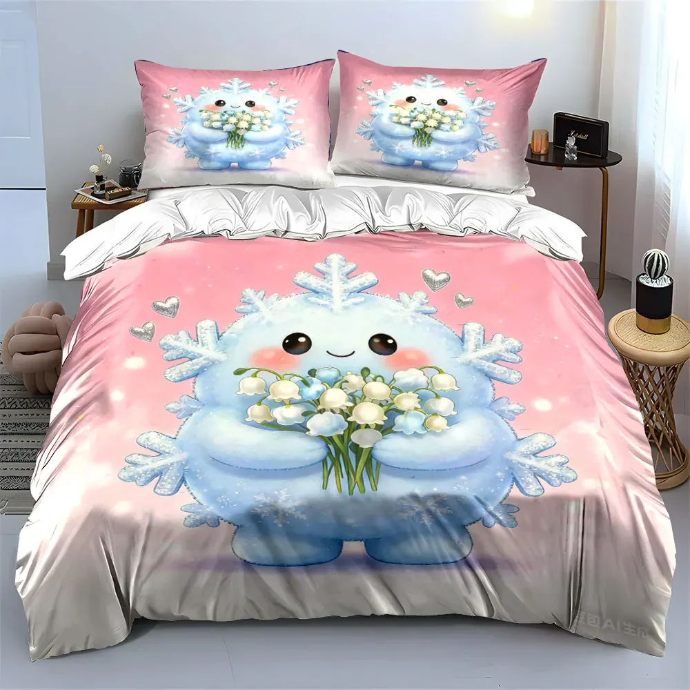 Cartoon Snowflake Gift Set Decor Multiple sizes kid's and adults' bedroom Exquisite 3PC bedding set, gift