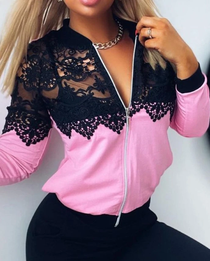 Women's Retro Fashion Blouses 2025 Spring Summer Latest Guipure Lace Zipper Front Long Sleeve Coat Shirt Cardigan Versatile Top