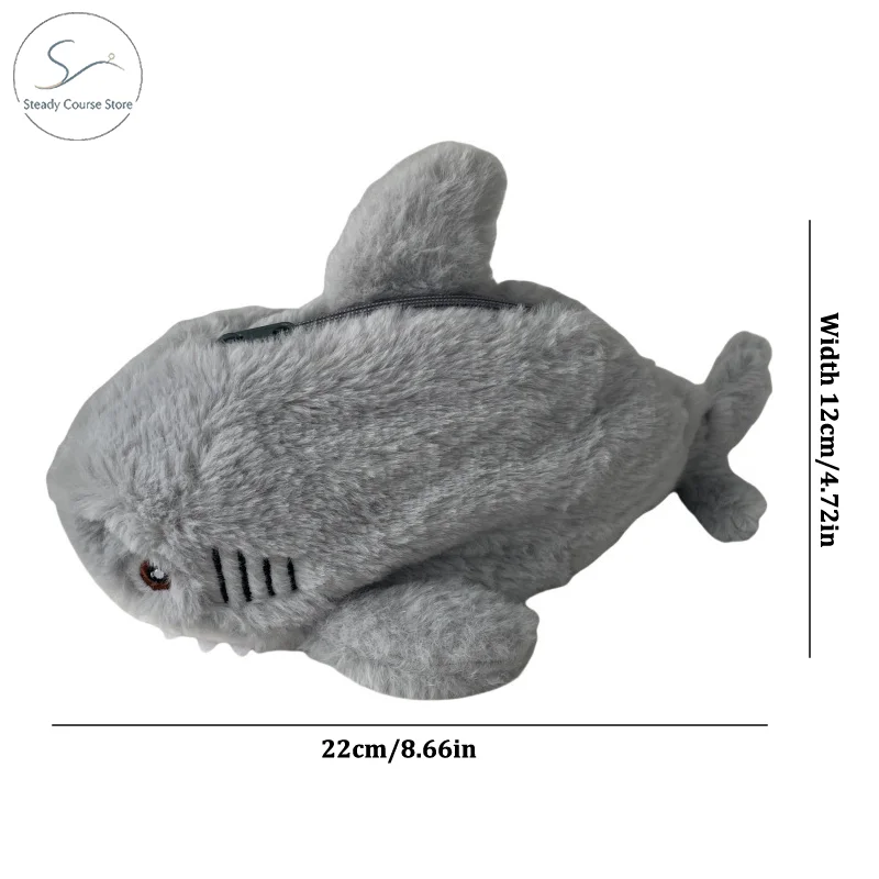 Cute Plush Shark Shaped Pencil Case Multifunctional Cosmetic Pouch Large‑capacity Stationery Storage Pouch for Daily Use