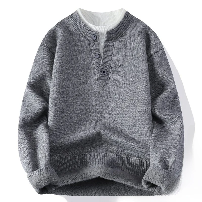 

Утепленный цельный мужской вязаный свитер с круглым вырезом, базовый слой, осенне-зимний, повседневный, комфортный, мягкий