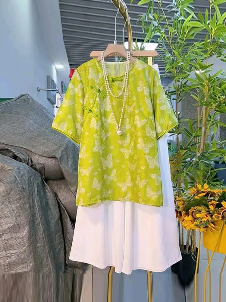 

plus Size Summer Print Loose Fit Women's Top Korean Style round Neck Short Sleeve Casual Comfortable Inner Wear