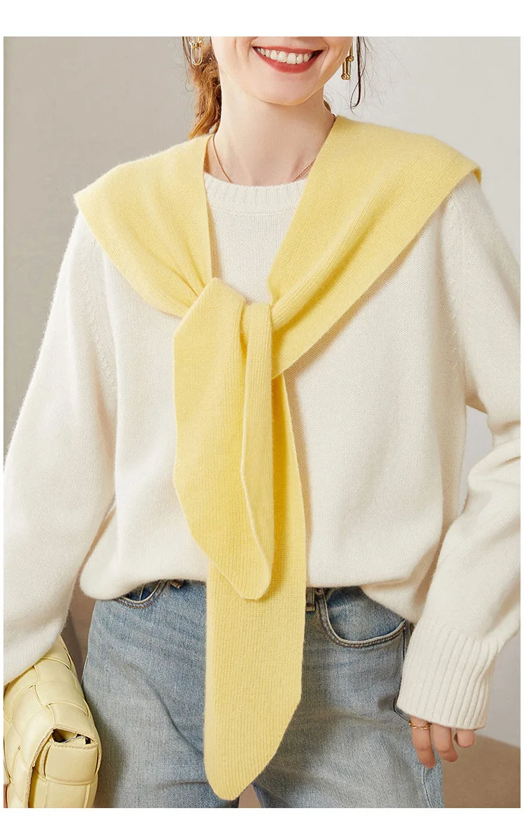 Spring Autumn Cashmere Shawl for Women Knotted and Tied Wool Knitted Outer Scarf Solid Color Warm Shoulder Pads Soft and Light