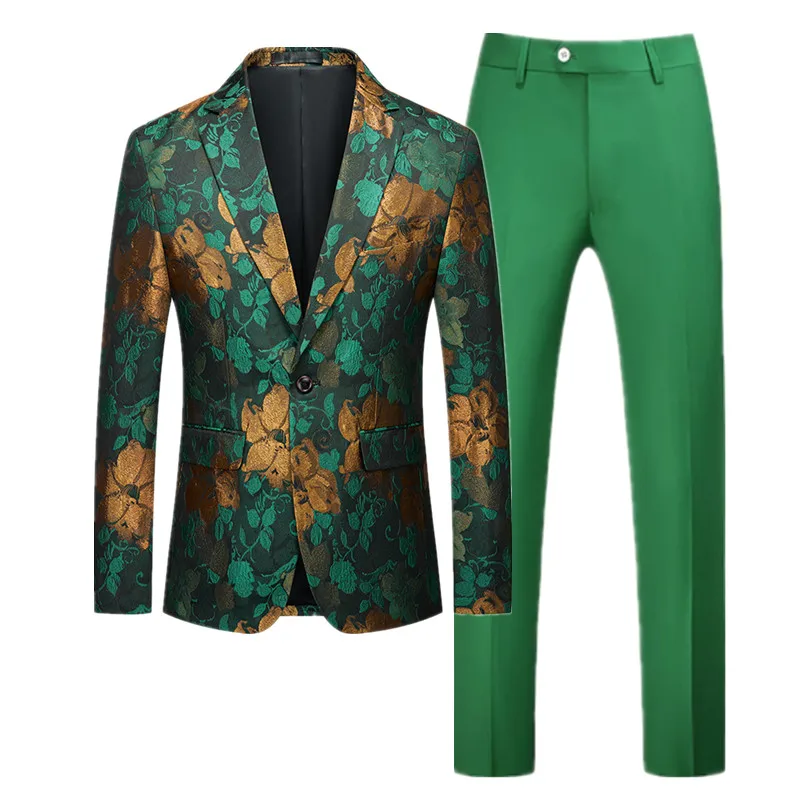 ( Jacket + Pants ) Men Jacquard Suit 2024 New Male Wedding Dance Party Flower Blazers and Trousers Large Size 6XL