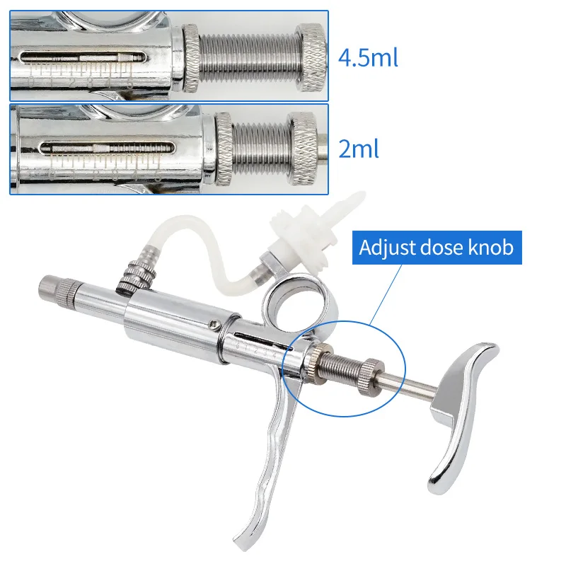 Livestock 0.5-5ml Automatic Continuous Syringe With Bottles Vaccination Metal Multifunction For Pig Cattle Veterinary Equipment