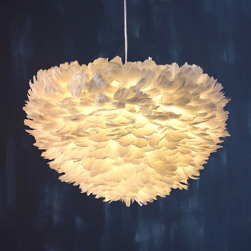 ‌Nordic LED Feather Pendant Light Princess Children's Bedroom Hanging Chandelier for Romantic Living Dining Room Decor Lamp