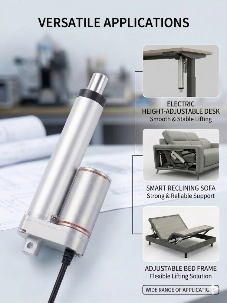 MP0150 12/24V DC Linear Actuator, Heavy Duty High Thrust Electric Push Rod, 10mm/s Speed, Adjustable Stroke 50–550mm, Rainproof view 3