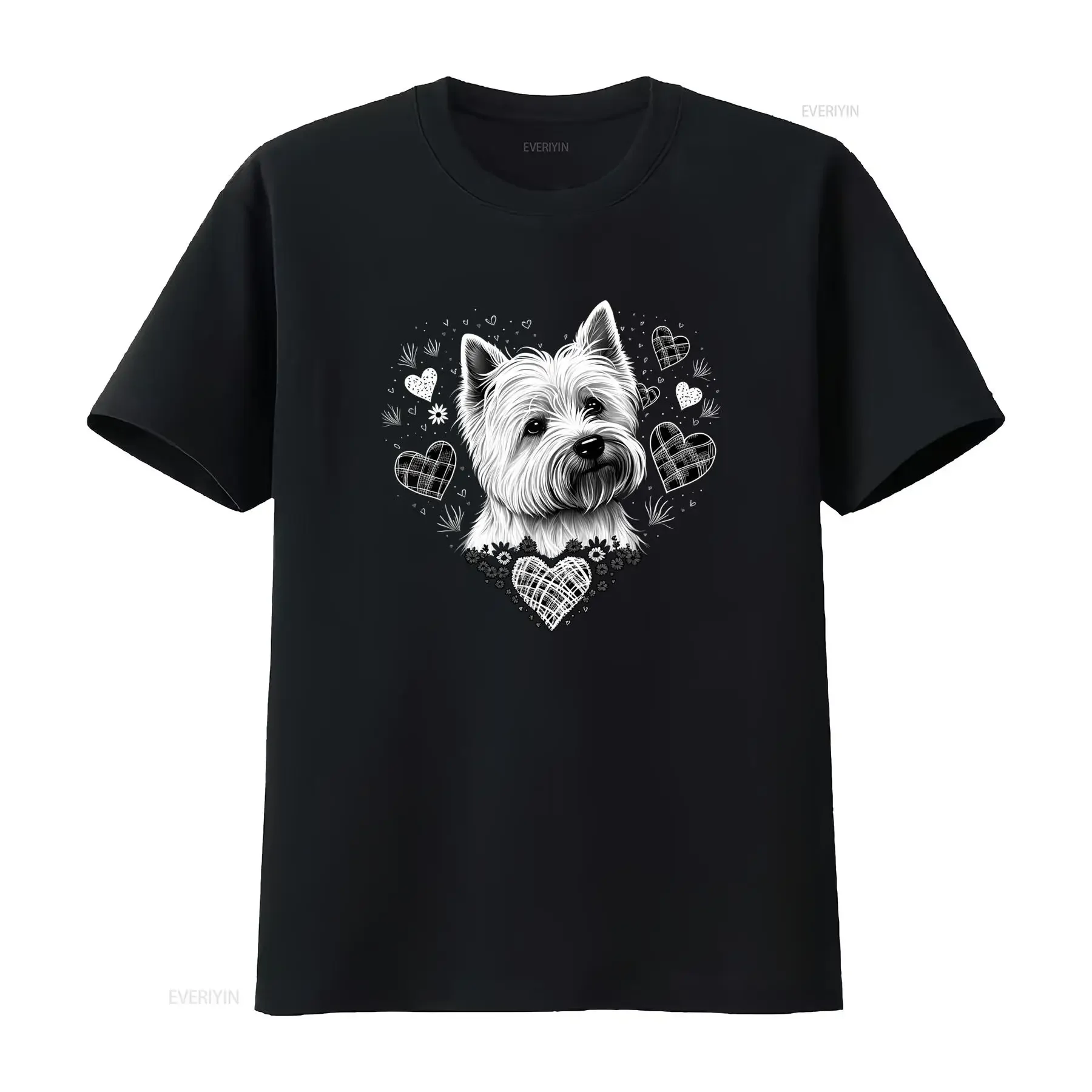 Nouveau T shirt à col rond Amoureux des chiens Westie Style décontracté Tissu légèrement extensible Coupe régulière Motif Soft