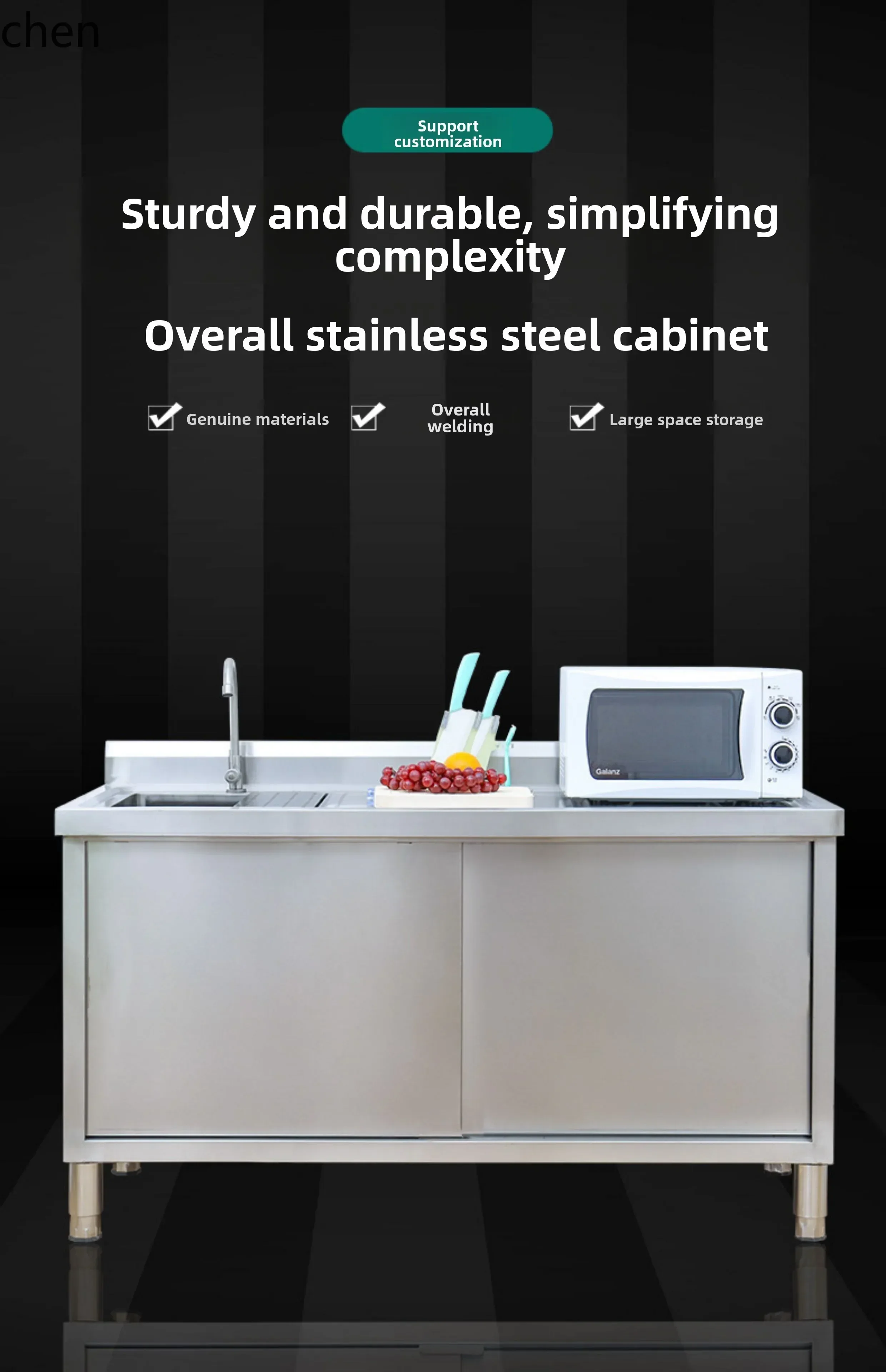 DSAKitchen Stainless Steel Sink Cabinet with Integrated Dishwashing Basin