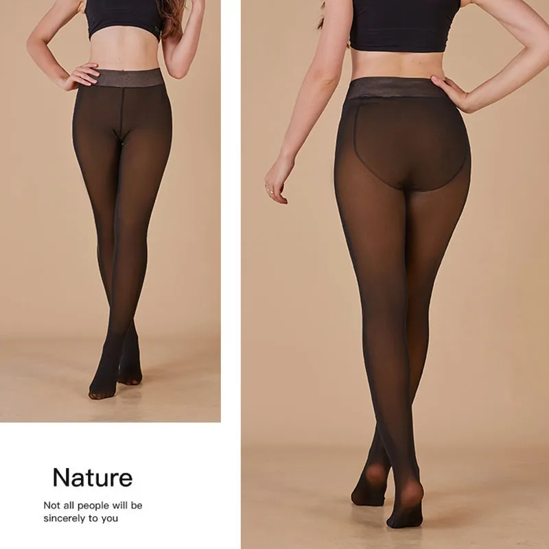 Femme polaire bas thermiques Sexy hiver chaud translucide collants Leggings femme taille haute élastique Plus velours collants
