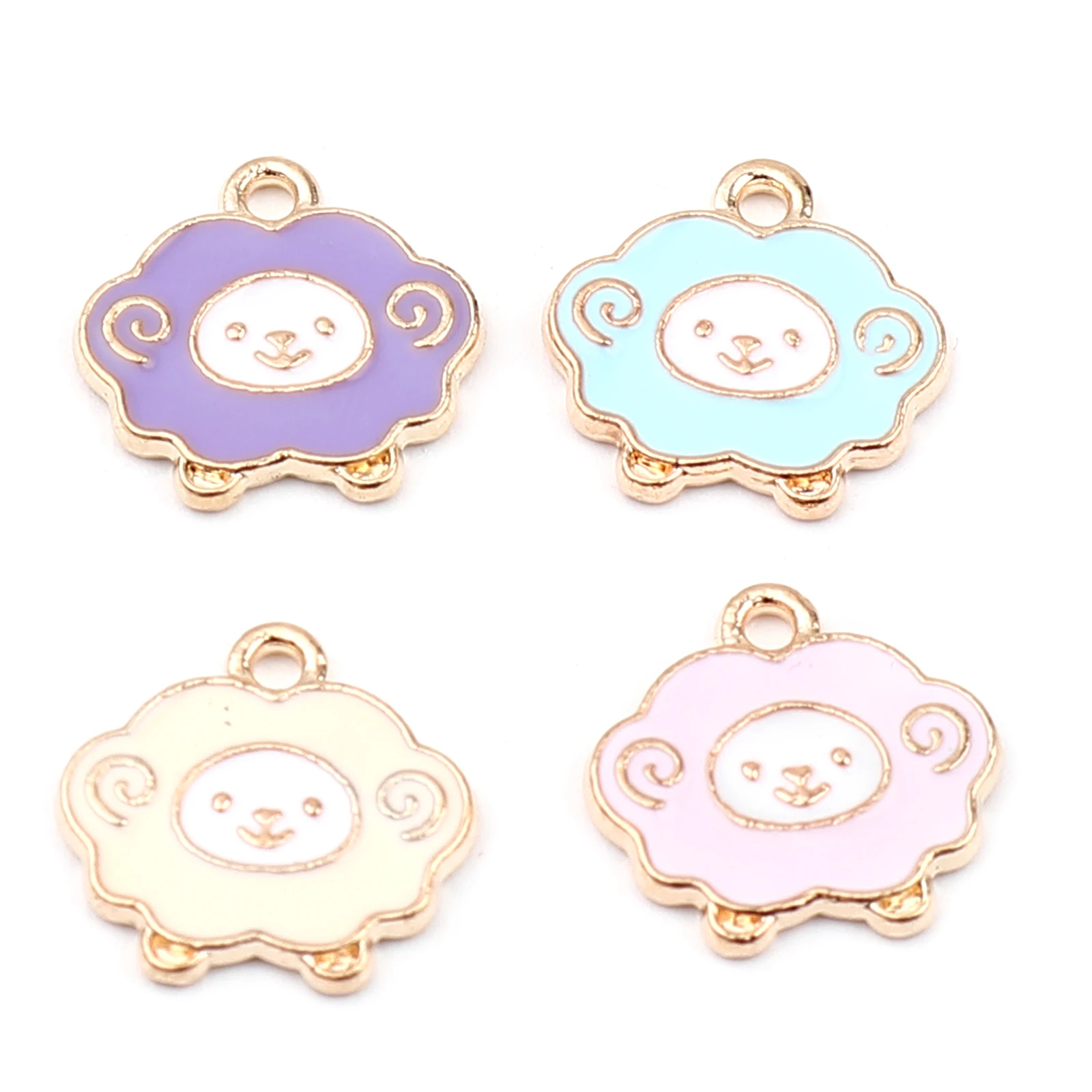 20PCs Animal Series Zinc Based Alloy Charms Pendant For Necklace Bracelet Making Gold Color Pink Sheep Enamel