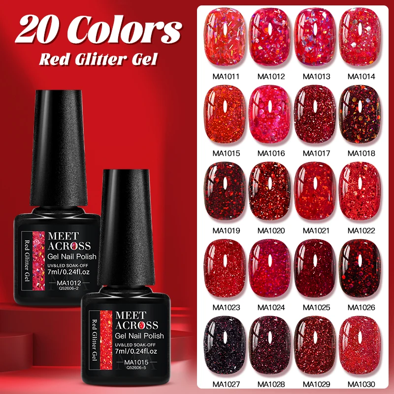 20pcs Red Glitter Series Gel Nail Polish Set Nail Art Semi-permanent Varnish Soak Off Uv LED Gel Professional Manicure Set Nails