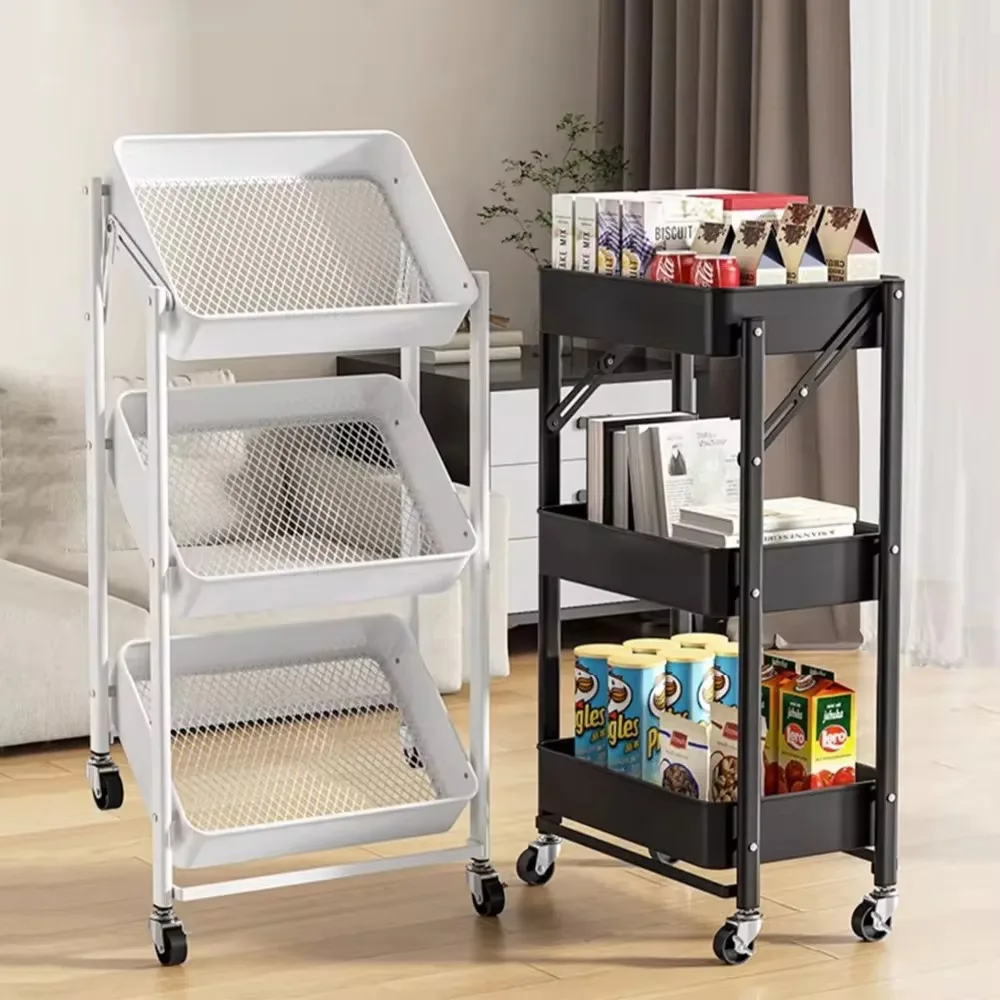 Trolley Storage Rack Multi-layer Foldable Storage Rack Kitchen Bathroom Shelving Bedroommulti-function Save Space Mobile Trolley