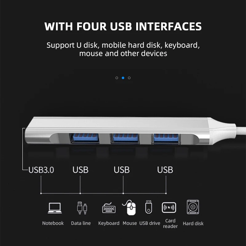 Hub Typec Docking Station Hub per Computer connettore Usb3.0 convertitore Usb da uno a quattro per tastiera Mouse cavo dati disco Usb Laptop