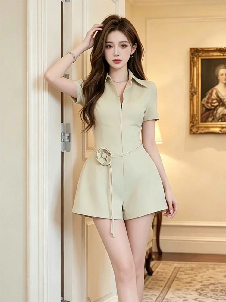 

Minimalist Color Floral Halter One-Piece Women's High Waist Slimming Jumpsuit Commute High Quality Elegant Lady's Suit