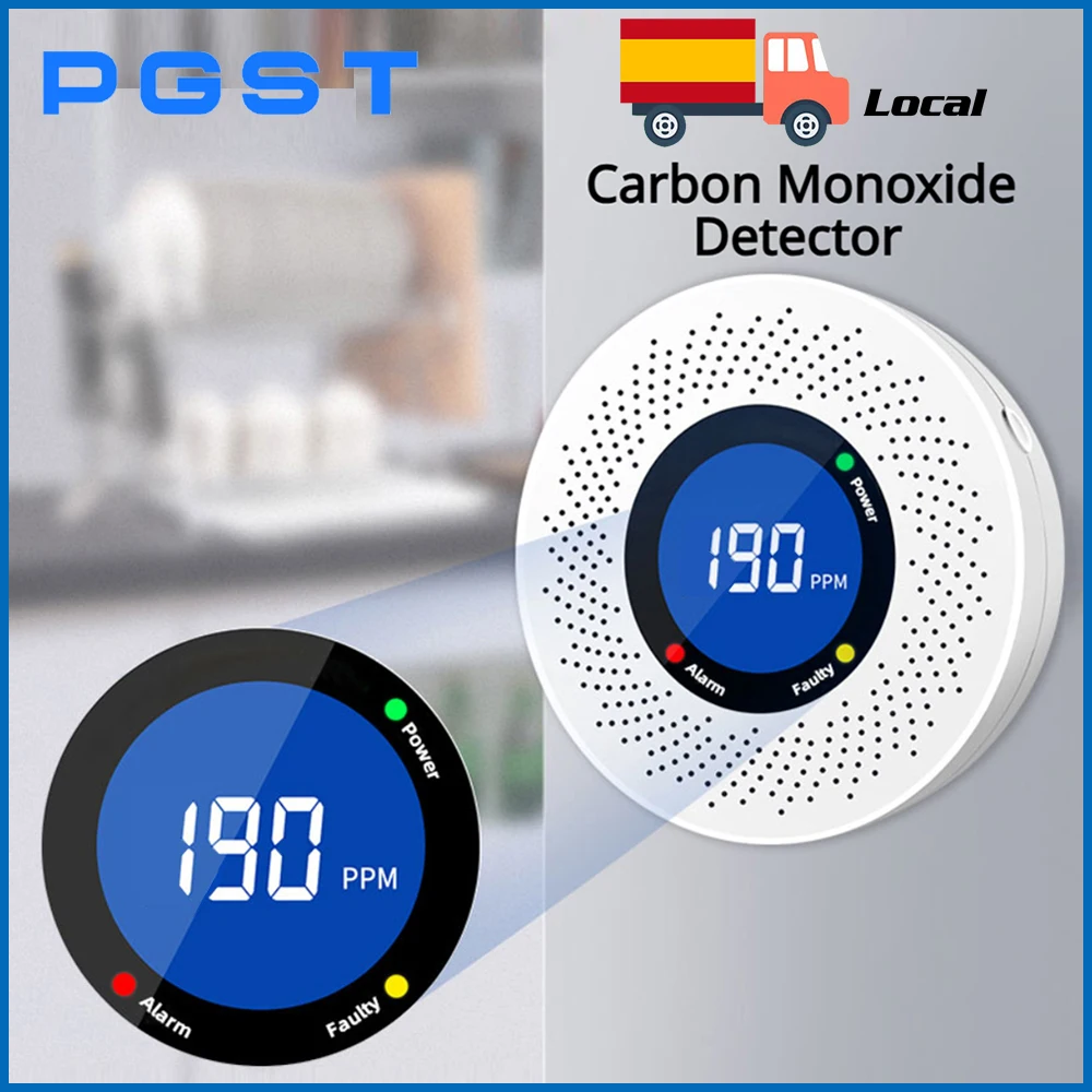 كاشف أول أكسيد الكربون PGST إنذار مستقل للمنزل مع شاشة عرض بطارية معتمدة من CE للمطبخ المنزلي