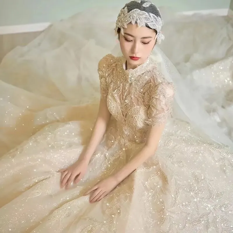 

Palace style retro wedding dress 2023 new bridal train wedding dress French senior luxury