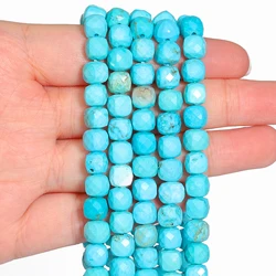 7mm AAA Cube Faceted Turquoise Beads Natural Stone Blue Square Spacer Beads For Jewelry Making Supplies DIY Charms Bracelet 15''