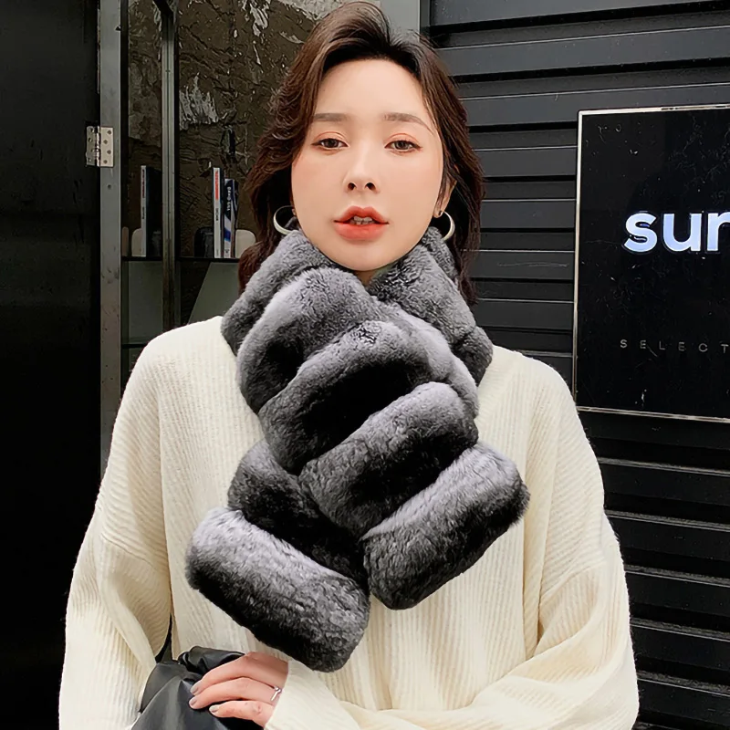 Fur Lover Women And Men Winter Real Chinchilla Collar Scarf Thick Warm Luxury Fashionable Genuine Chinchilla Scarf Mufflers