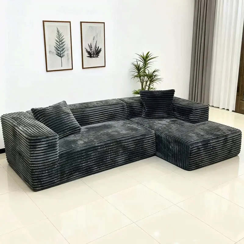 Vacuum compression sofa coarse velvet corduroy L-shaped corner sofa combination removable and washable living room tofu