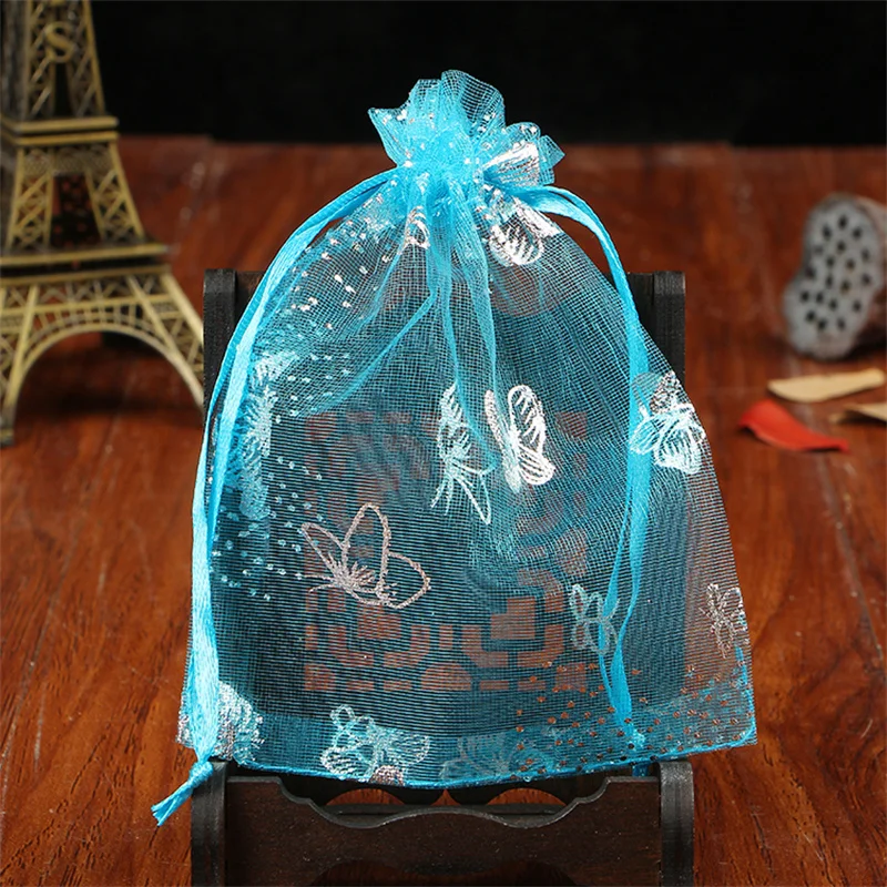 

Colorful Butterfly Drawstring Jewelry Pouches 100pcs 13x18cm Fabric Organza Bags Candy Gift Sachets Wedding Christmas Supplies