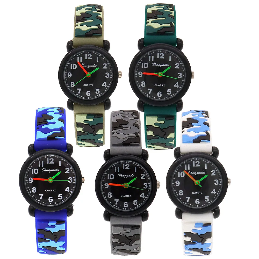 Casual Fashion Boys Girls Camouflage Silicone Strap Quartz Watches Children Gift Kids Students Digital Wristwatch Clocks