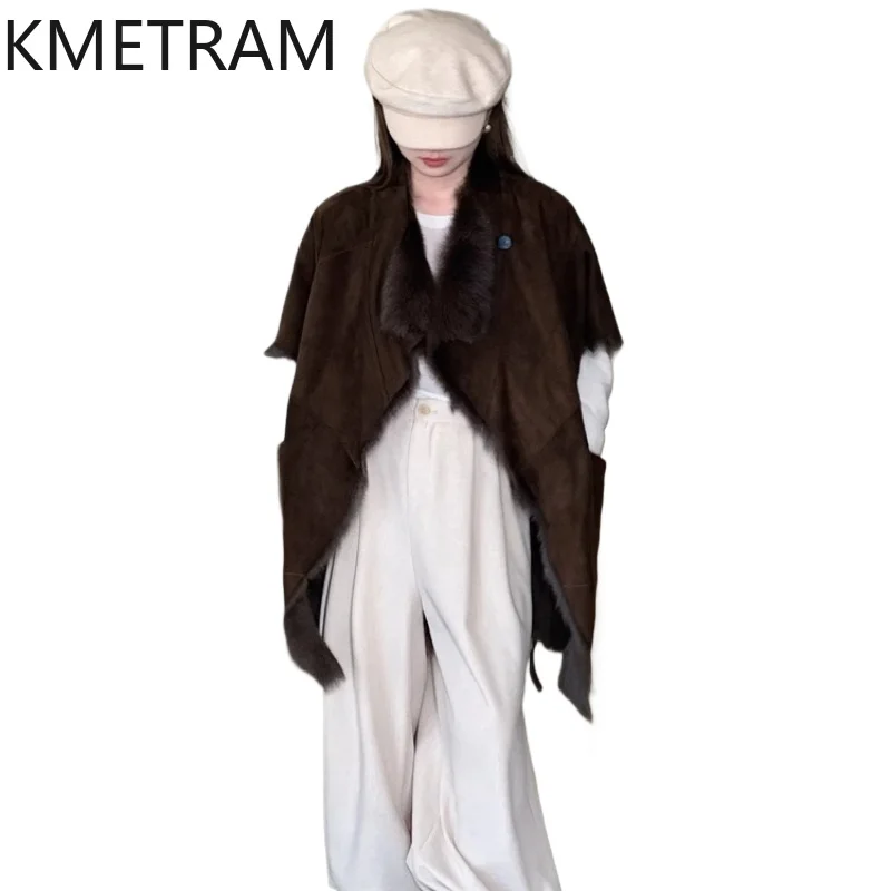 

KMETRAM 100% Goat Wool Sheepskin Short-Sleeved Vest Casual Real Fur Coat Autumn-Winter Warmth Clothing 2025 vestes femmes