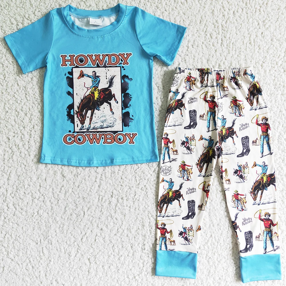 

New Fashion Baby Boy Clothes Short Sleeve Long Pants Set Western Style Cute Kids Boys Clothing Cowboy Boutique Children Clothing