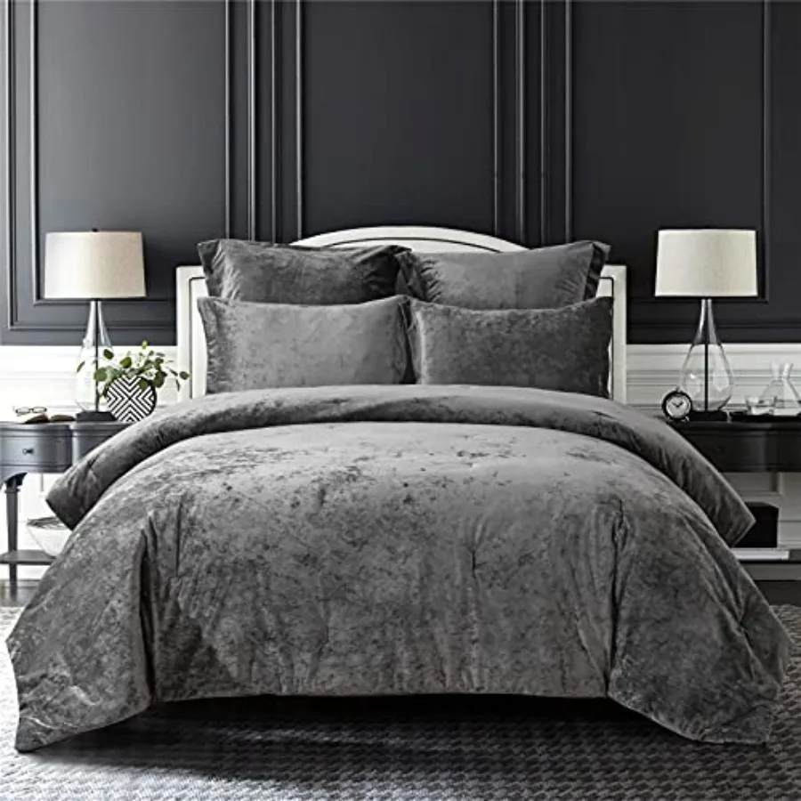 

Distressed Velvet Comforter Set Distressed Velvet Face and Brushed Solid Microfiber Reverse with Light Weight Soft Poly Fill 5