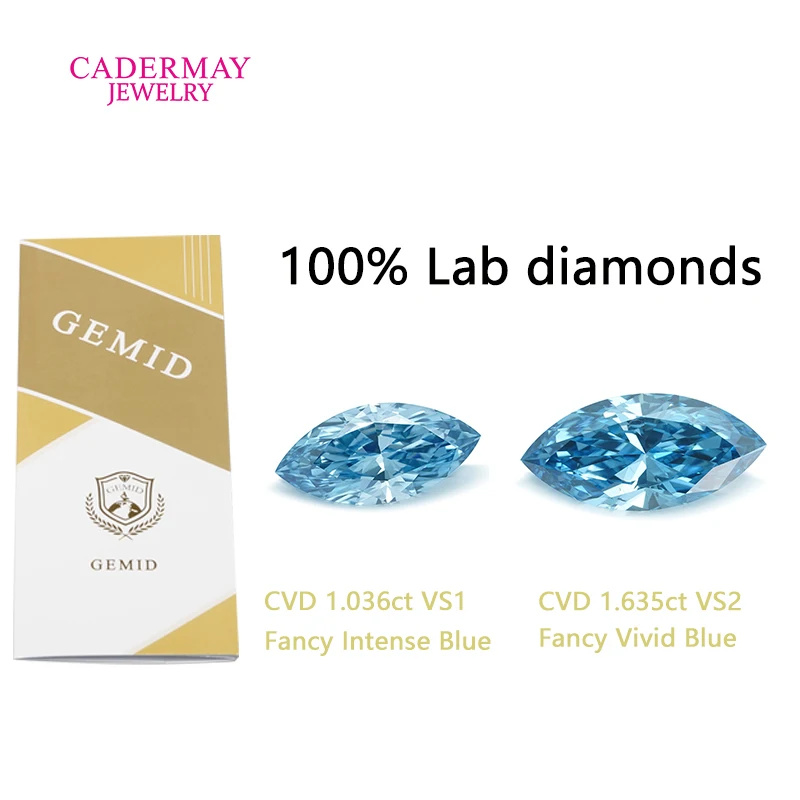 GEMID Certificate CVD Blue Synthetic Diamonds 1.036ct 1.635ct Vivid Intense Blue Oval Shape Lab Grown Diamond For Jewelry Making