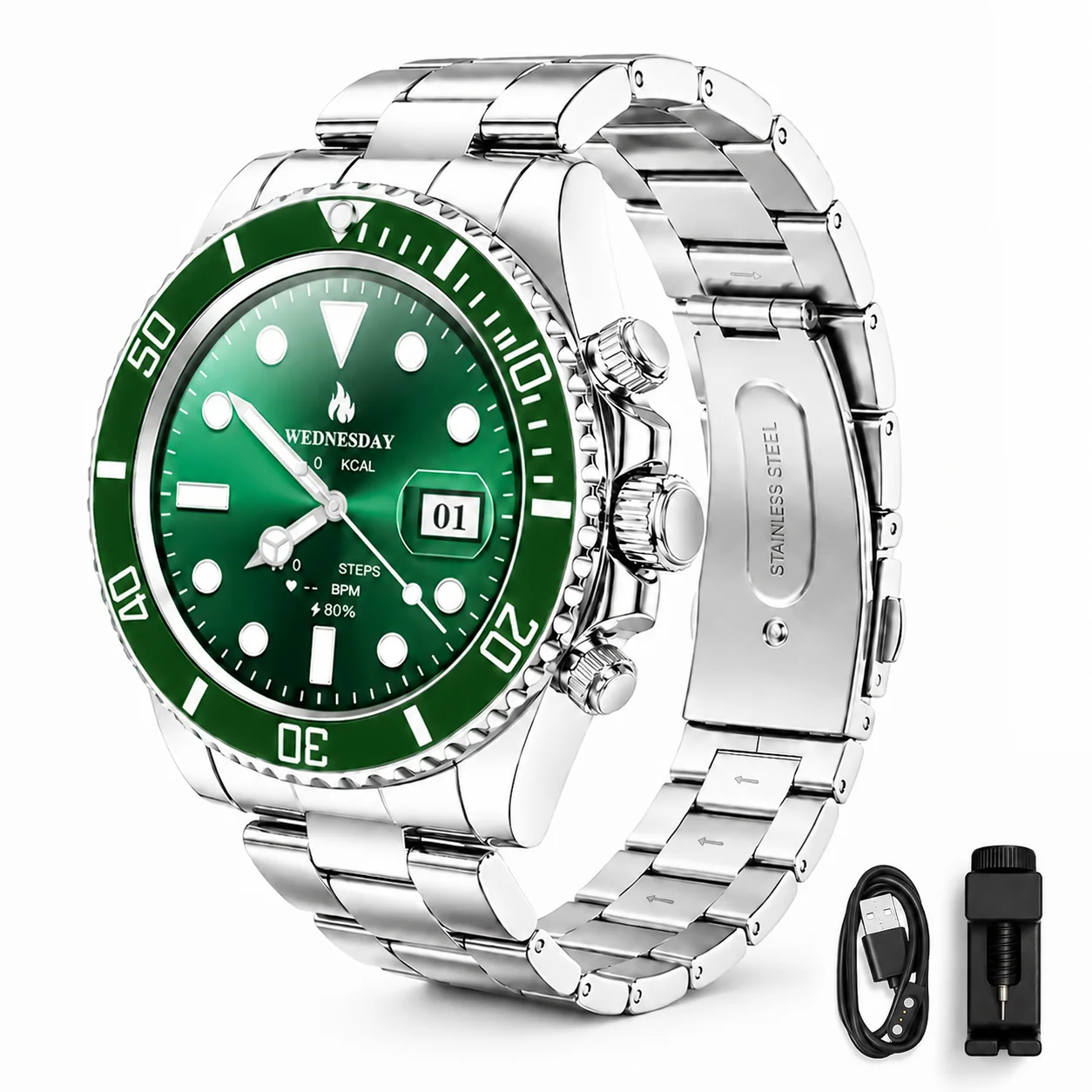 Luxury watch Swim-enabled Smartwatch Rotating Luminous Bezel Green Water Man Watch Long service time Heart rae Sleep chek