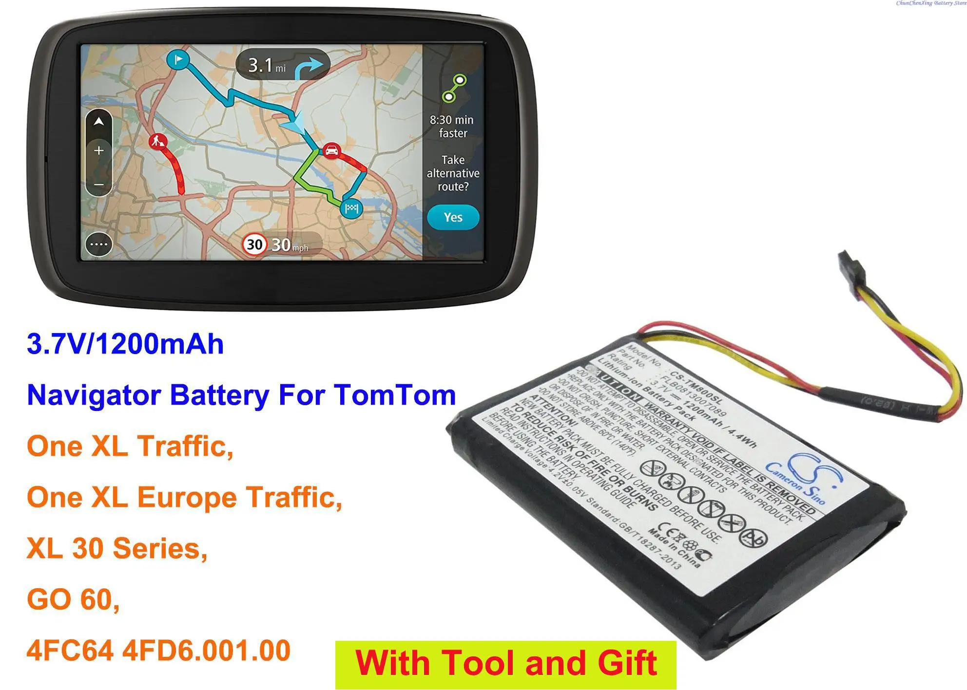 Cameron Sino 1200mAh Navigator Battery AHA11111009, VFAS for TomTom GO 60, One XL Europe Traffic, One XL Traffic, XL 30 Series