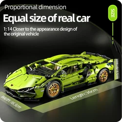 Technical Super Speed Green Lamborghinis Sports Car Model Building Blocks Famous Vehicle Assemble Bricks Kid Toys for Adult Gift