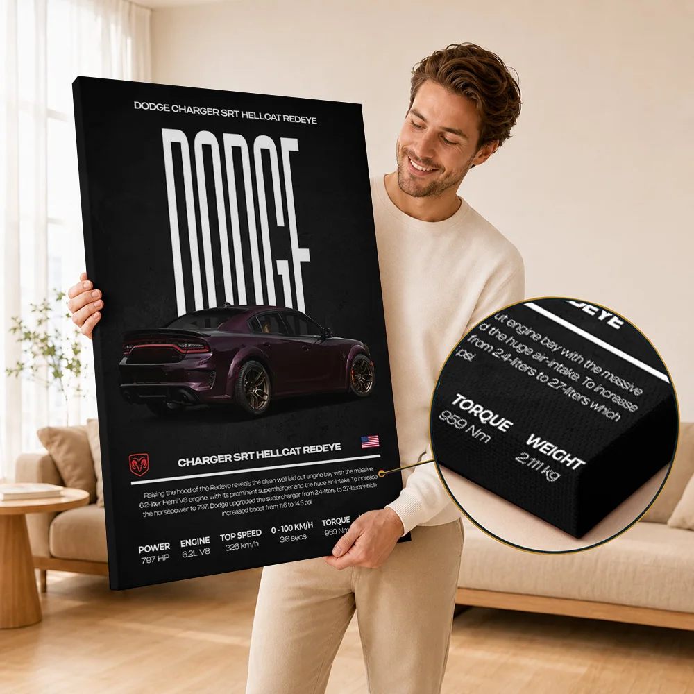 Dodge Canvas Print Poster Customized Photo Luxury Performance Aesthetic Canvas Wall Art For Bedroom Ideal As Housewarming Gift