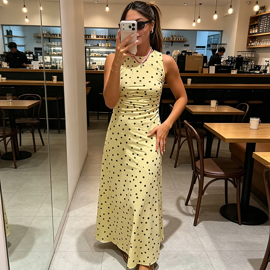 Elegant Women Flowy Midi Chic & Daily Vacation Lady Dress Women Summer Women's Polka Dot French Style Dress