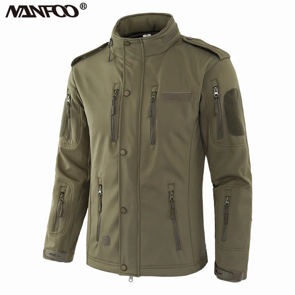 

Outdoor Camouflage Softsell Detachable Hoodies Multi-Pockets Commuter Jacket Wind Waterproof Fleece Inner Keep-Warm Hiking Suit