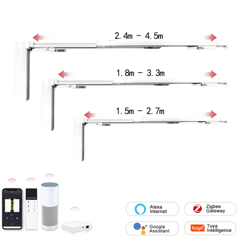 Bay Window Spanish Type 1.5m-4.5m Smart Simple Motorised Slim Curtain Tracks With Remote Control