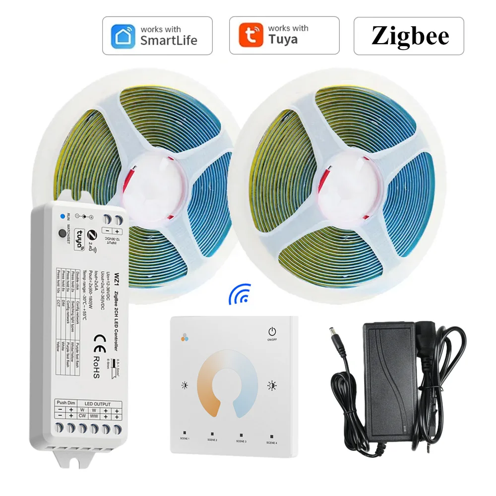 tuya fita led regulavel zigbee 30 cob cct ww cw 24g rf painel de toque controle remoto app para alexa google assistente 5m 10m 01