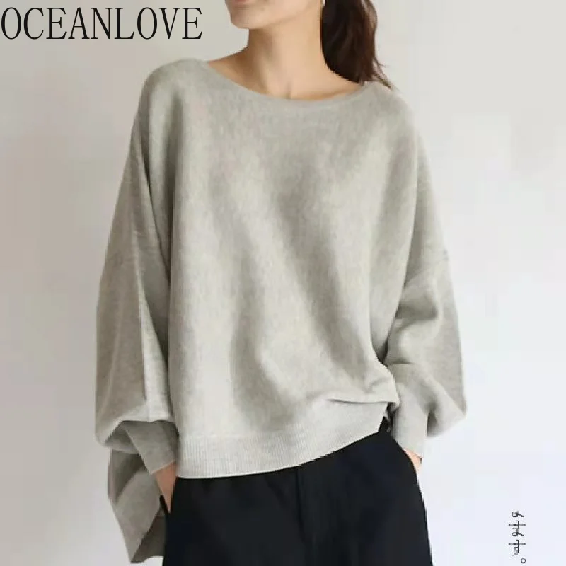 OCEANLOVE Hoodie Japan Style Back Bandage Loose Autumn Winter Sweatshirts Elegant Solid Casual All Match Women Hoodies