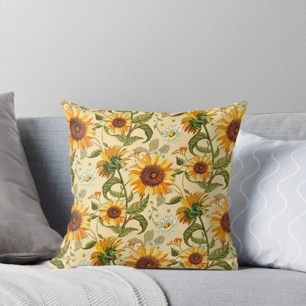 

Sunflowers 70s vintage golden retro pattern, yellow and orange flowers Throw Pillow pillow pillowcase pillow