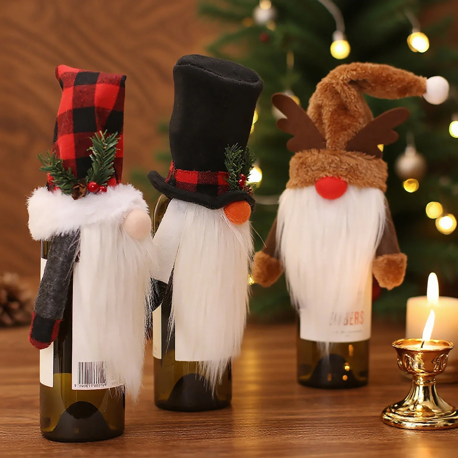 

3 шт./компл., креативные мультяшные рождественские шапки, безликая крышка для бутылки вина для пожилых людей, для праздничного макета сцены, декор рождественского стола