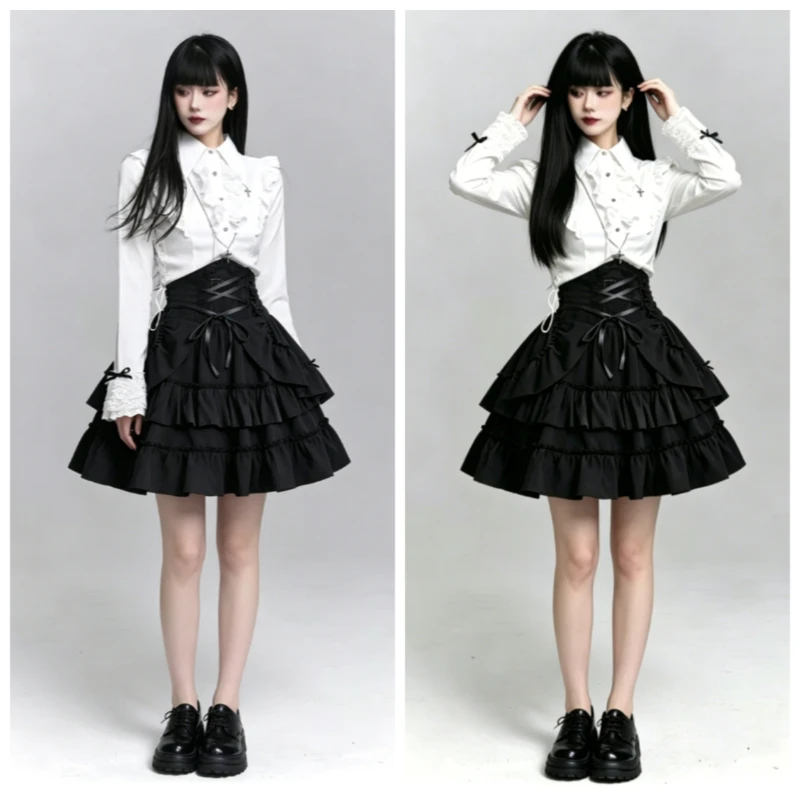 Y2k Gothic Mittelalterlicher Vintage-Tüllrock für Damen, flauschiger, mehrlagiger, bauschiger Lolita-Rock, modischer Cosplay-Sommerrock, neues Design