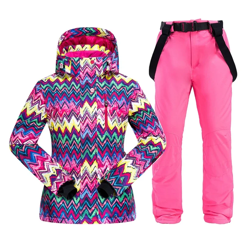 Nova moda feminina terno de esqui inverno à prova de vento à prova dwindproof água snowboard jaqueta quente calças neve caminhada roupas femininas snowsuit marca