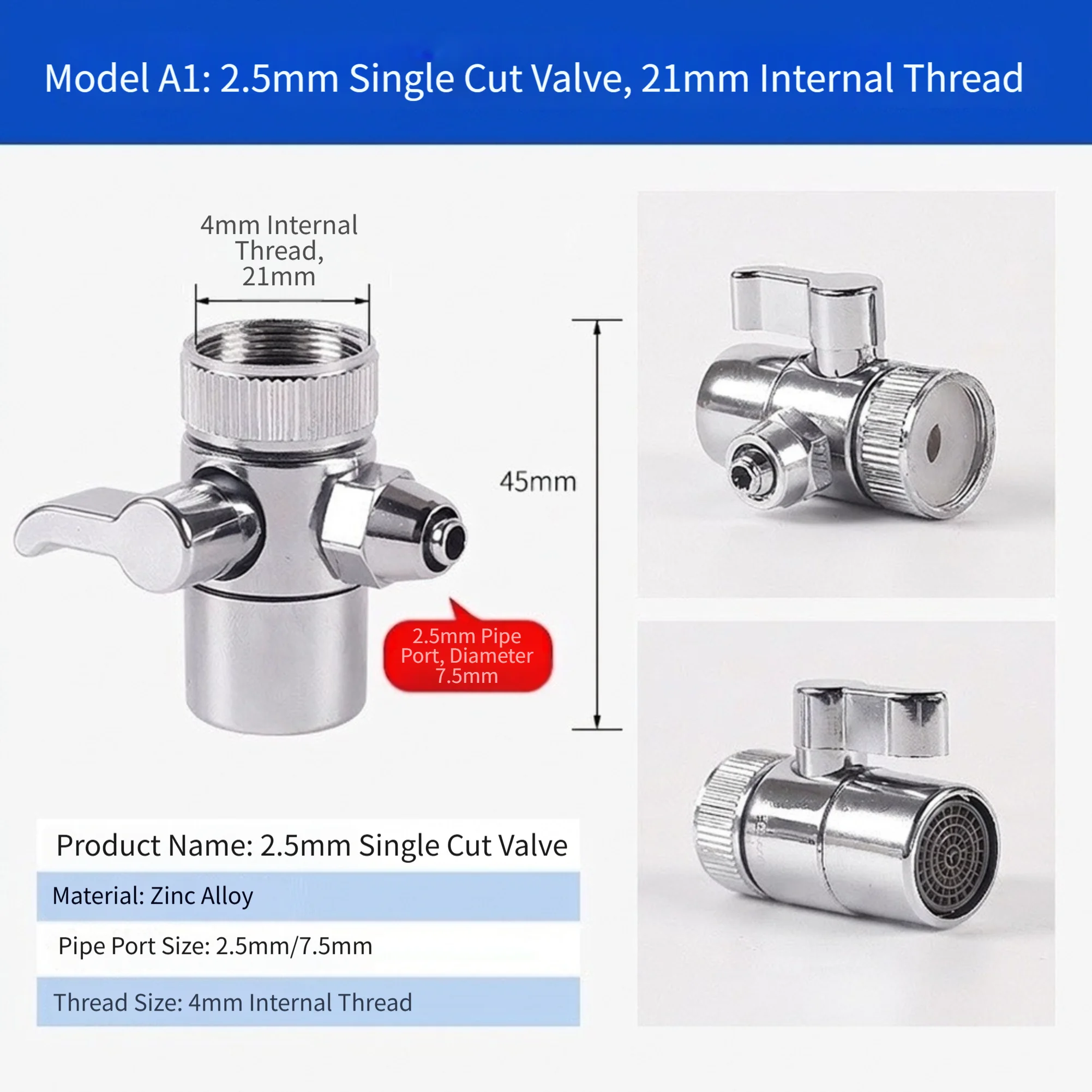 For Water Filter For Tap Diverter Made of Brass with Chrome Finish 22mm Thread and 5/16 OD Output Compatibility