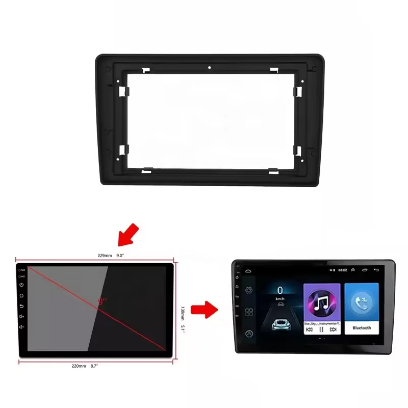 Quadro de painel plástico da Fascia para Mitsubishi Outlander 2004-2006, instalação do rádio do carro, GPS, MP5, ABS, PC, 2 Din, 9"