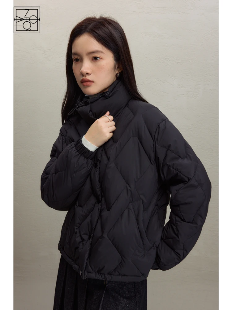 

ZIQIAO Commuter Style White Duck Down Design Light Stand Collar Down Jacket for Women 2023 Winter New Fashion Warm Jacket Female