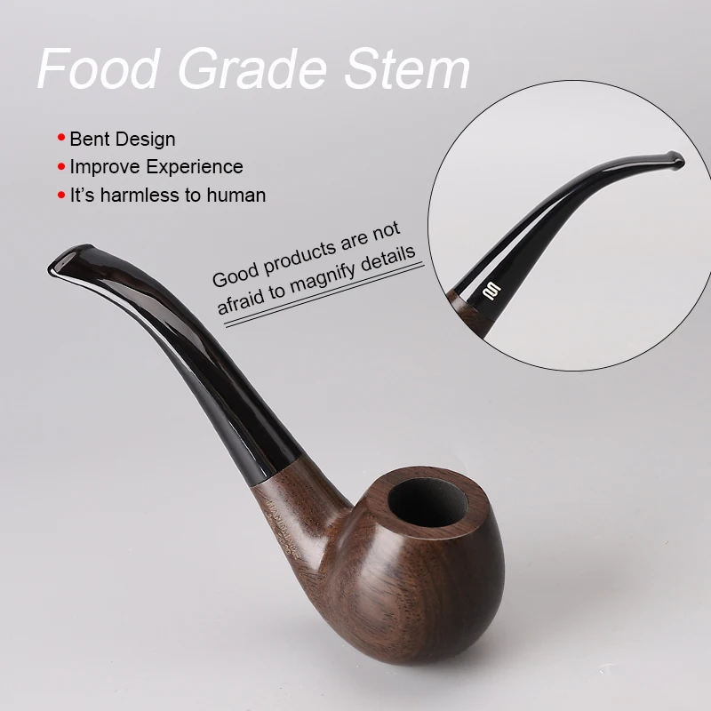 Ebony Tobacco Pipe , Smoking Pipe with 10 type Cleaning utensils , 9mm Filter Blackwood Pipe , Curved handle acrylic mouthpi