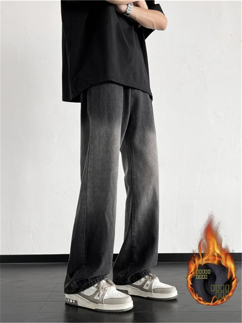 

Утепленные прямые джинсы на флисовой подкладке, мужские осенне-зимние теплые брюки Cleanfit High Street Workwear в стиле ретро в американском стиле