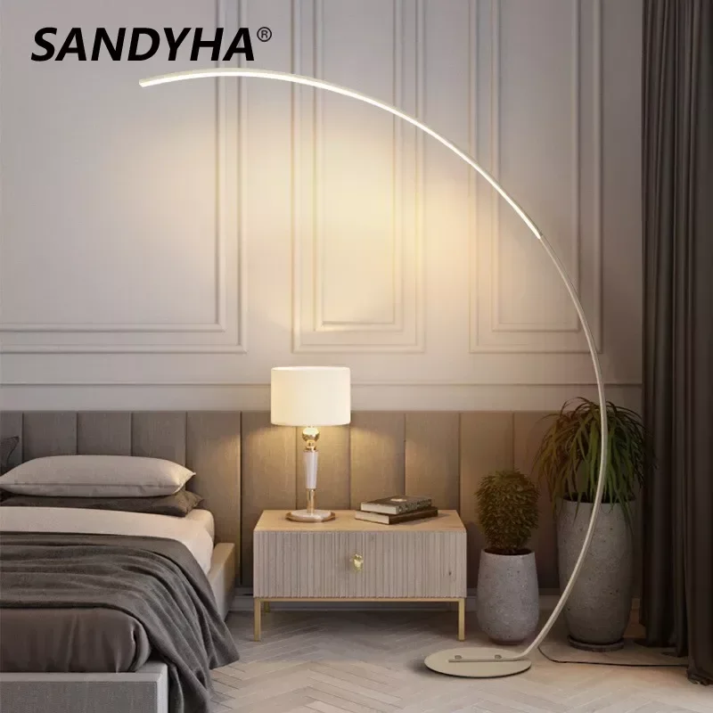 Dekoracje domowe lampa podłogowa do Sofa do salonu sypialni lampa wędkarska nocna zakrzywiona minimalistyczny Design lampka stojąca LED SANDYHA