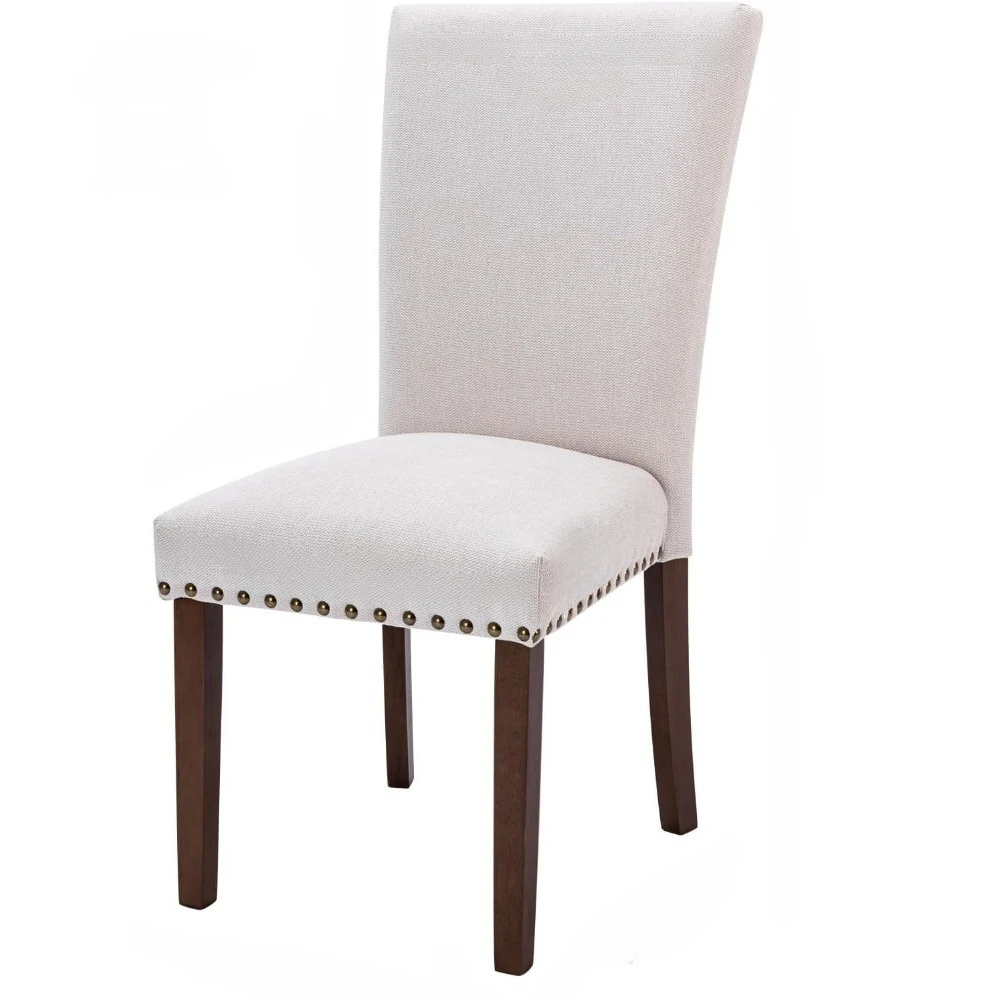 

Fabric Dining Room Kitchen Side Chair With Nailhead Trim and Wood Legs - Beige Upholstered Dining Chairs Set of 2 Home Furniture